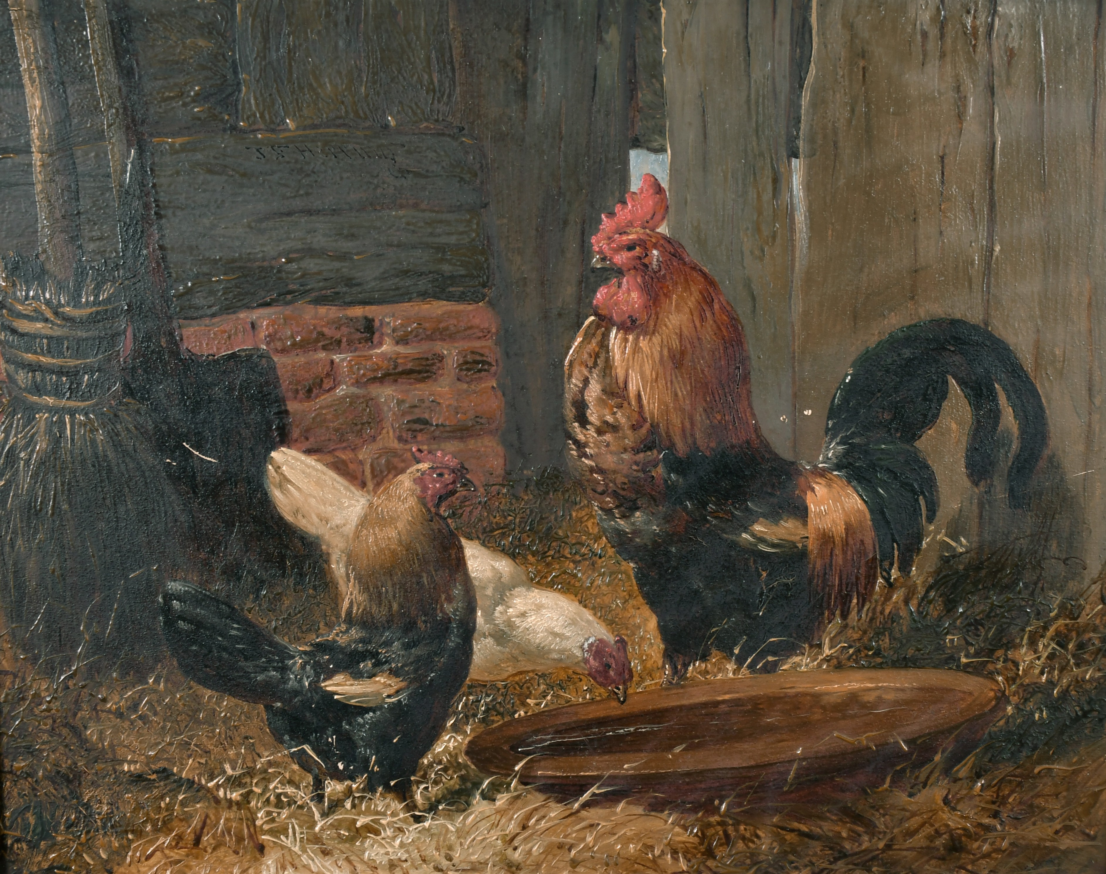 John Frederick Herring Snr (1795-1865) British. A Cockerel and Chickens Feeding, Oil on Board,