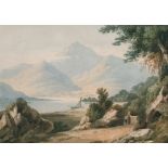 Circle of John Varley (1778-1842) British. A Mountainous River Landscape with Skiddaw in the