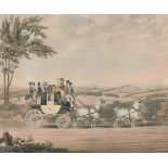 After James Pollard (1792/97-1867) British. "The Old Birmingham Coach", Aquatint, 14" x 17.25" (35.5