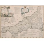 Thomas Kitchen (1718-1784) British. "A New and Improved Map of Cornwall", Map, 20" x 26.75" (50.8