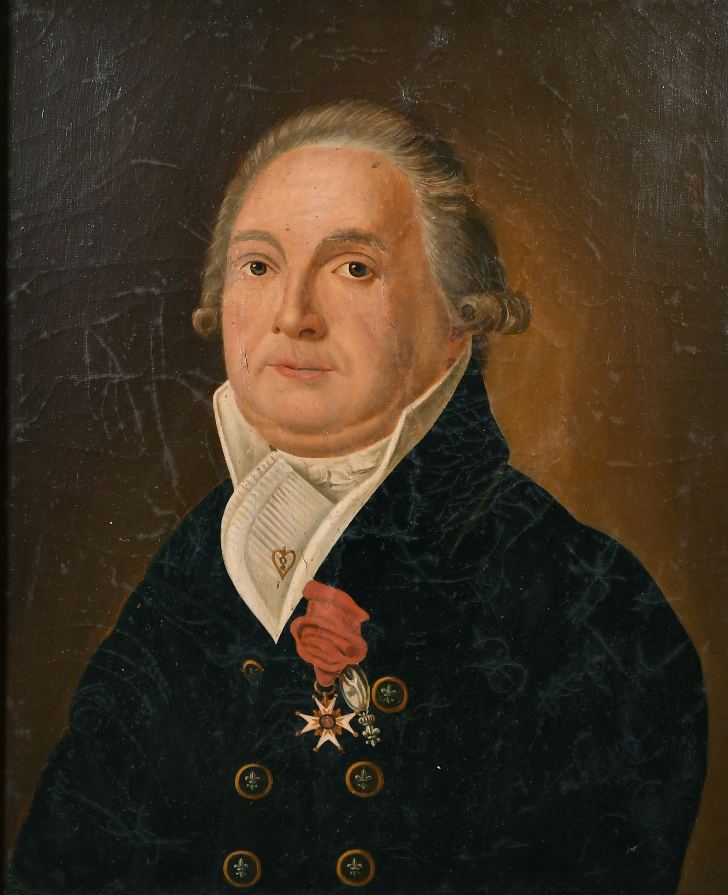 19th Century French School. Bust Portrait of a Wigged Gentleman, Oil on Canvas, 23.25" x 19.25" (