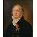 19th Century French School. Bust Portrait of a Wigged Gentleman, Oil on Canvas, 23.25" x 19.25" (