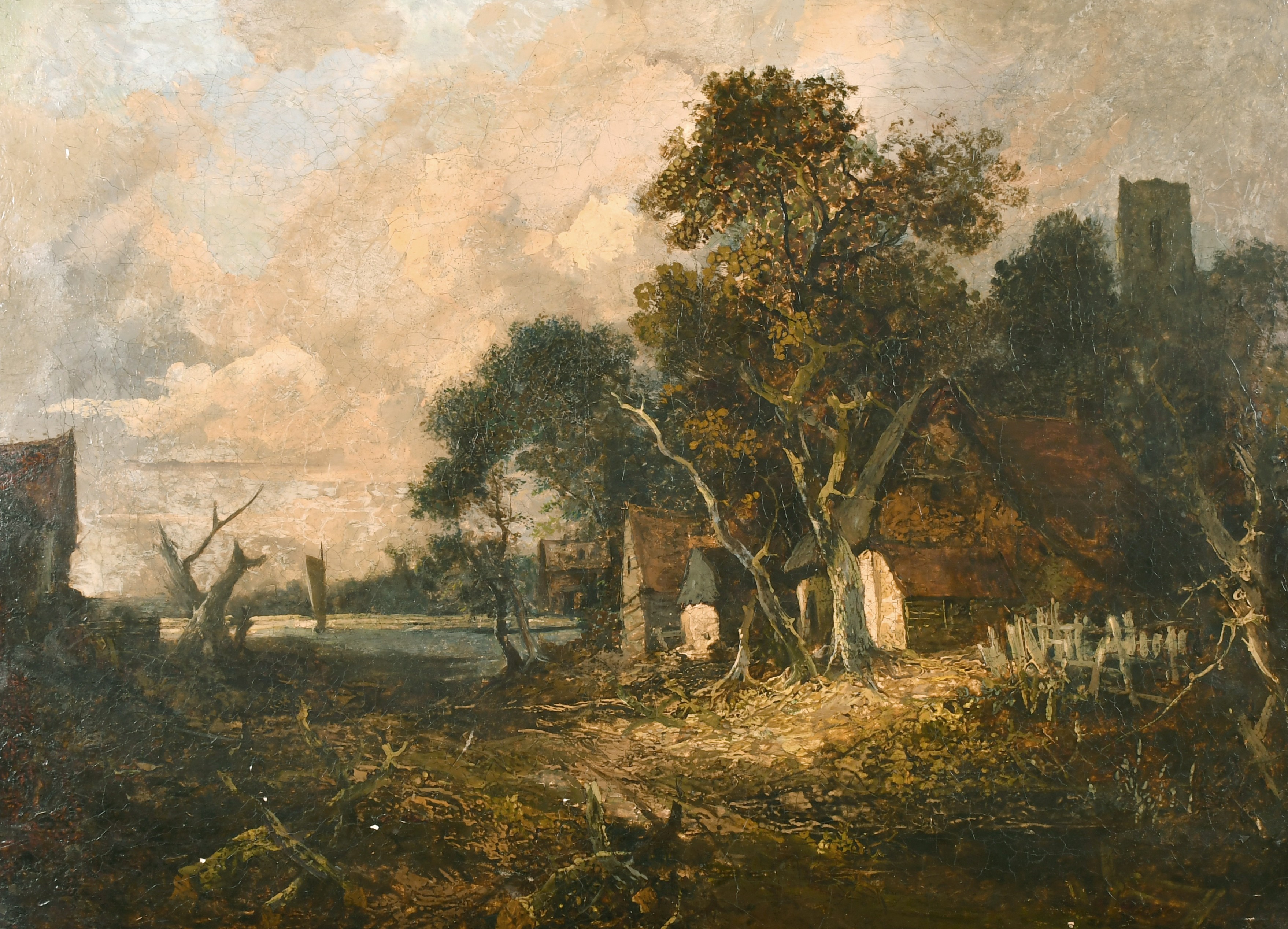 Circle of Joseph Paul (1804-1887) British. A Norwich River Landscape with Cottages, Oil on Canvas,