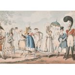 George Cruikshank (1792-1852) British. "Dandies, Monstrosities of 1818", Hand Coloured Etching,