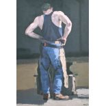 Michael Murfin (1954- ) British. "Standing Apprentice", Acrylic on Board, Signed, and Inscribed on a