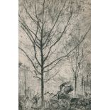 Frank Brangwyn (1867-1956) British. A Street Scene with Figures loading a Cart, Etching, Signed
