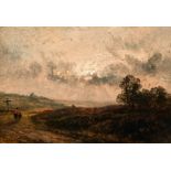 Circle of John Constable (1776-1837) British. A Landscape with Figures on a Path at Dusk, Oil on