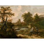 18th Century European School. A River Landscape with Figures in the foreground, Oil on Canvas, 18.5"