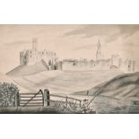 18th Century English School. "Warkworth Castle", Ink and Wash, Signed with Initials and Dated