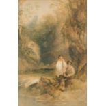 William Arnee Frank (1808-1897) British. A River Landscape with Boys Fishing, Watercolour, Signed,