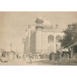 Late 19th - Early 20th Century English School. A Study of a Temple with Figures in the foreground,