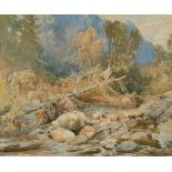 David Cox (1783-1859) British. A Welsh Mountain Stream, Watercolour and Chalk, Signed, 12.25" x 14.