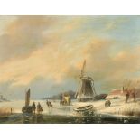 Salomon Leonardus Verveer (1813-1876) Dutch. "Dutch Winter Landscape", Oil on Panel, Signed and