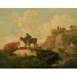 Julius Caesar Ibbetson (1759-1817) British. Cattle and Drover in a River Landscape, Oil on Canvas,