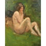 Albert de Belleroche (1864-1944) British. "Femme vue dans la Campagne", Oil on Canvas, Signed, and
