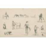 Benjamin Williams Leader (1831-1923) British. A Study of Farmworkers and Horses, Pencil,