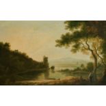 William Hodges (1744-1797) British. A Classical River Landscape, Oil on Canvas, in a Carved Giltwood