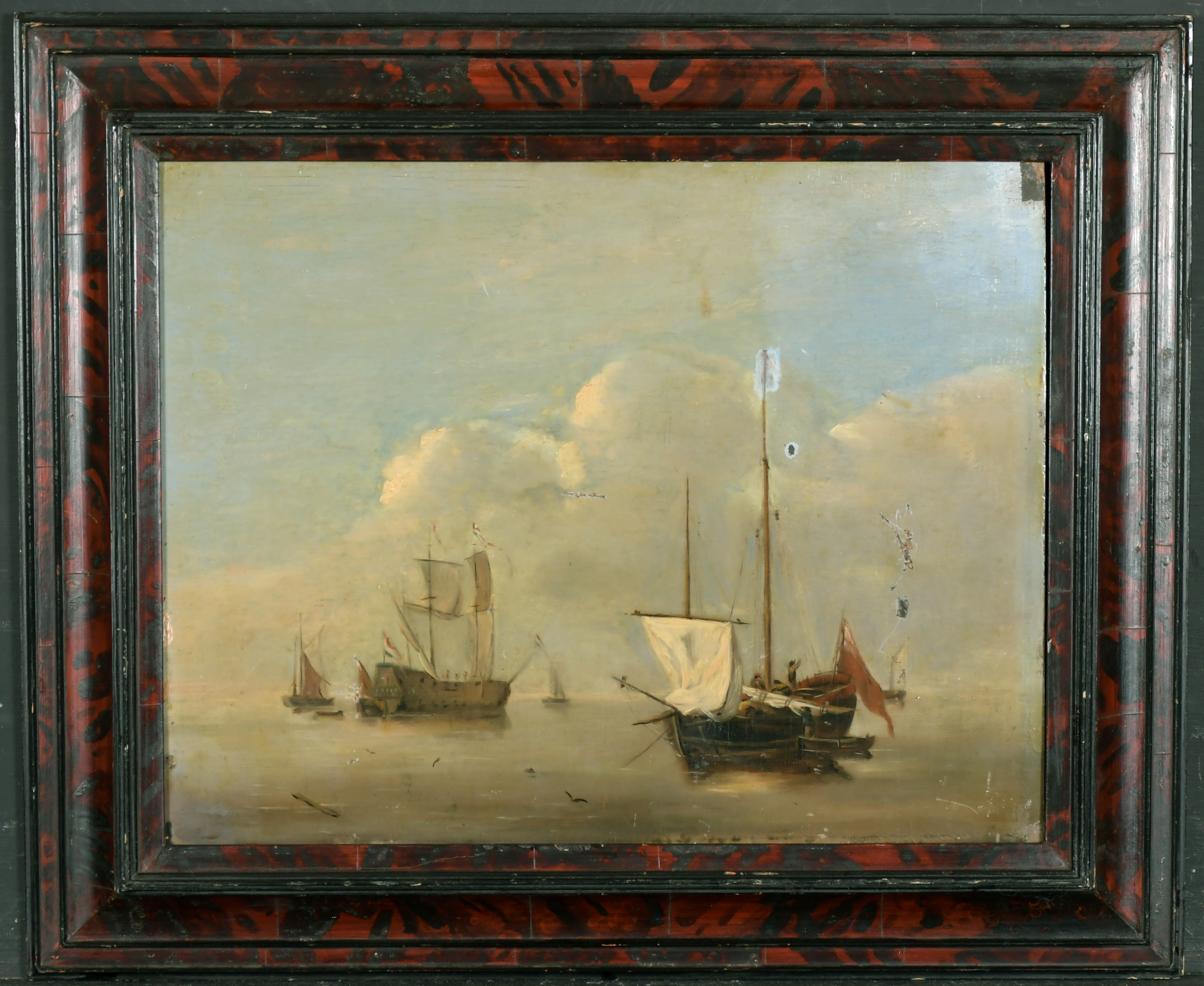 18th Century Dutch School. A Shipping Scene in Calm Waters, Oil on Panel, 10" x 12.75" (25.4 x 32. - Image 2 of 4