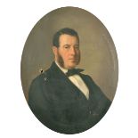 Cavalli (19th Century) Italian. Portrait of a Man, Oil on Canvas, Signed, Oval 31.5" x 25.5" (80 x