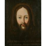 17th Century Spanish School. Head of Christ, Oil on Canvas, Inscribed, 20" x 16" (50.8 x 40.6cm)