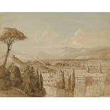 Circle of Edward Lear (1812-1888) British. "Florence, from the Boboli Gardens", Watercolour and Ink,