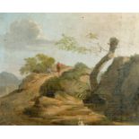 Late 18th Century Italian School. Figures on a Mountain Pass, Oil on Canvas, Unframed 14.5" x 18" (