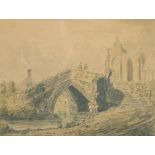 19th Century English School. "Triangular Bridge at Croyland" (Trinity Bridge at Crowland), Pencil,