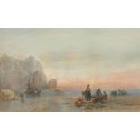 Attributed to William Roxby Beverley (1811-1889) British. A Beach Scene with Figures, Watercolour,