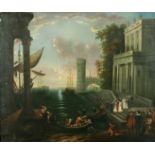 Follower of Claude Lorrain (1600-1682) French. "The Embarkation of the Queen of Sheba", Oil on