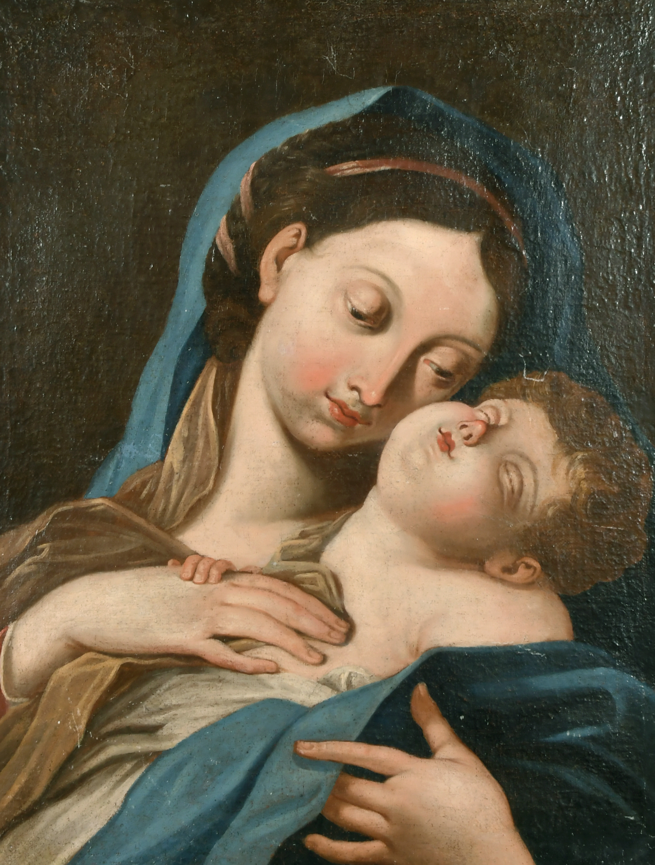 17th Century Italian School. Madonna and Child, Oil on Canvas, Unframed 24.5" x 19" (62.2 x 48.2cm)