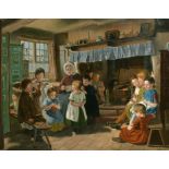 William Henry Knight (1823-1863) British. Children in a School Room, Oil on Canvas, Signed, 28" x