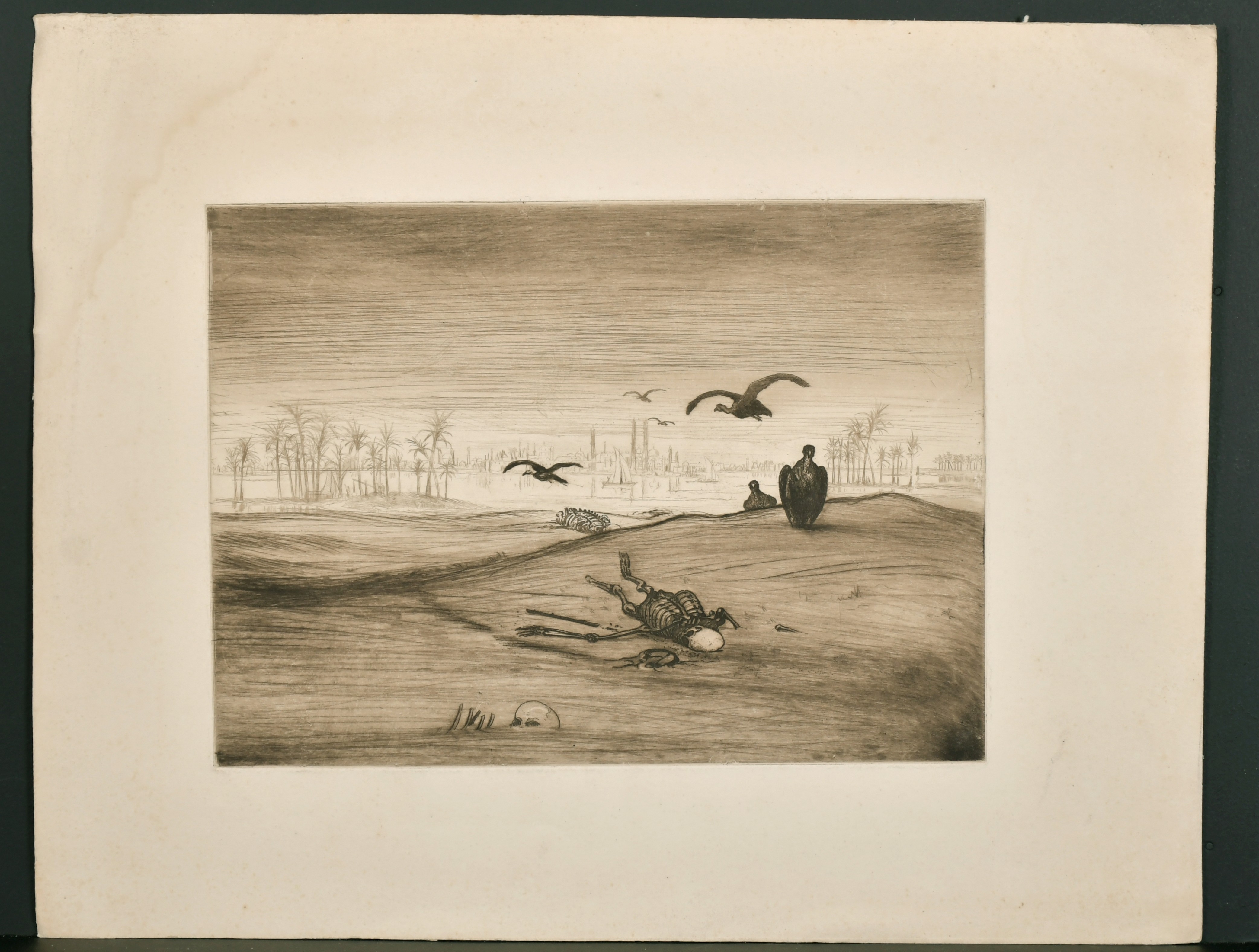 E. J. Burrow (19th ? 20th Century) British. A Desert Scene with Skeletons and Vultures, Etching, - Image 2 of 4