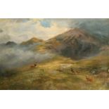 19th Century English School. Deer in a Highland Landscape, Oil on Canvas, 23" x 35" (58.4 x 88.8cm)