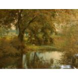 Attributed George Dunkerton Hiscox (1840-1909) British. A Tranquil River Landscape with Cattle