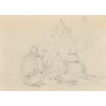 George Chinnery (1774-1852) British. Study of an Indian Figure Cooking, Pencil, circa 1815, Mounted,