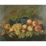 J. Pirie (19th Century) British. Still Life with Fruit on a Ledge, Oil on Canvas, Signed, Unframed
