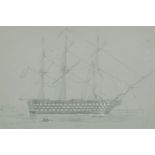 Herbert Herries (19th century) British. 'St Vincent in Plymouth Sound 1844', Pencil Heightened