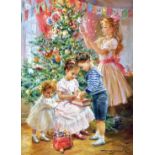 Konstantin Razumov (1974- ) Russian. ?Decoration of the Christmas Tree?, with Young Children, Oil on