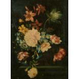 19th Century European School. Still Life of Flowers in an Urn, Oil on Canvas, 15.5" x 11.5" (39.4