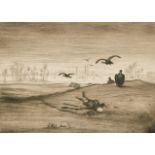 E. J. Burrow (19th ? 20th Century) British. A Desert Scene with Skeletons and Vultures, Etching,