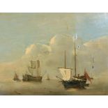 18th Century Dutch School. A Shipping Scene in Calm Waters, Oil on Panel, 10" x 12.75" (25.4 x 32.