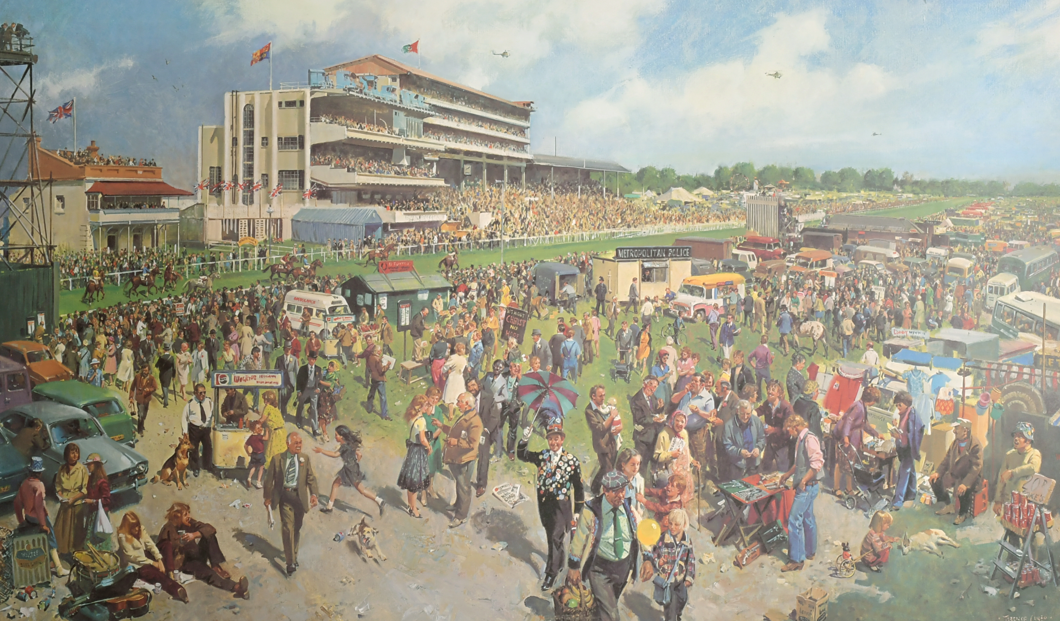 Terence Tenison Cuneo (1907-1996) British. "Derby Day", Print, Signed in Pencil, Unframed 16" x 26.