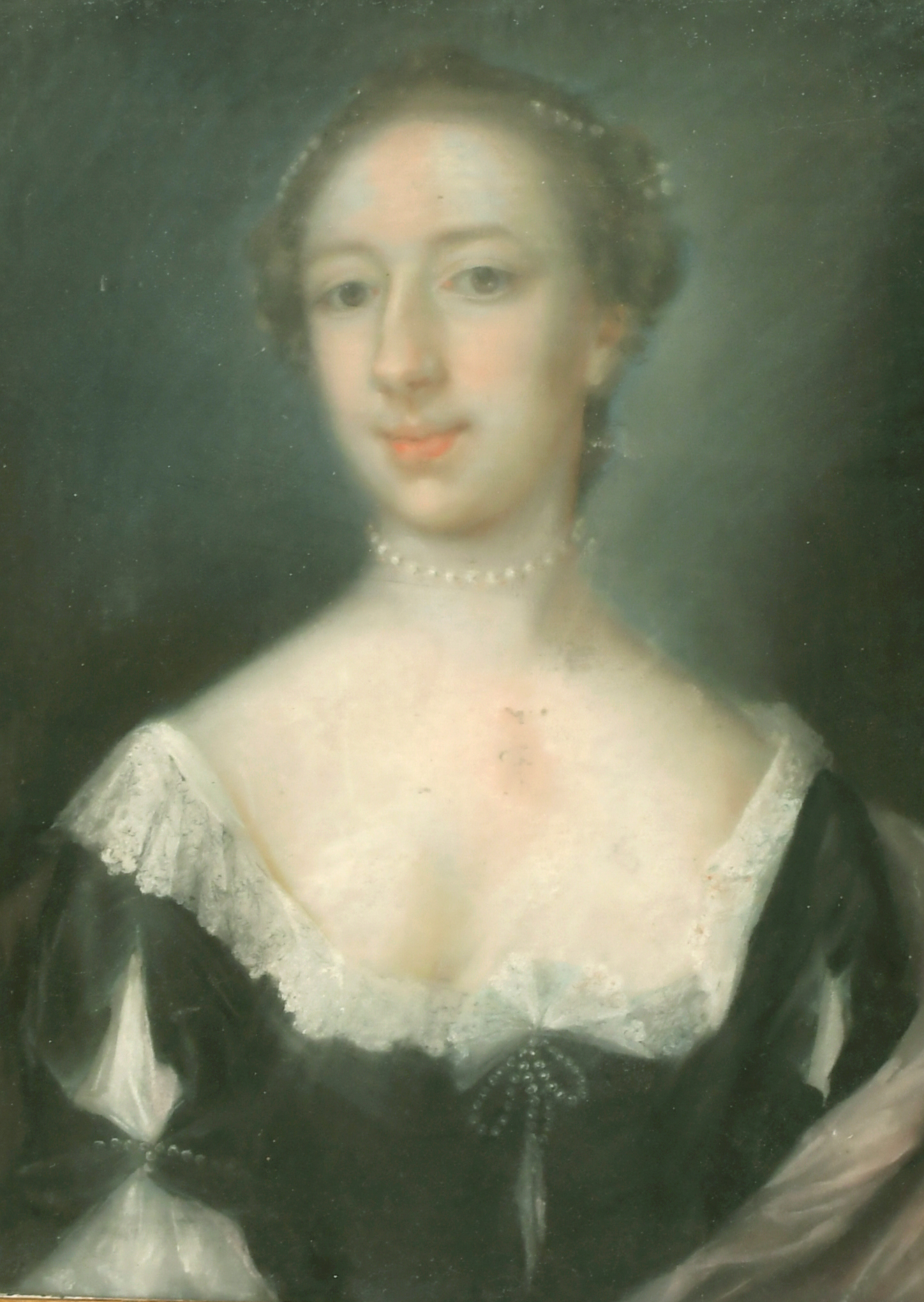 Circle of John Russell (1745-1806) British. Bust Portrait of a Lady in a Pearl Necklace, Pastel, - Image 2 of 4