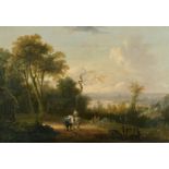 Alexander Nasmyth (1758-1840) British. A Landscape with Figures, Oil on Canvas, 9" x 12.75" (22.8
