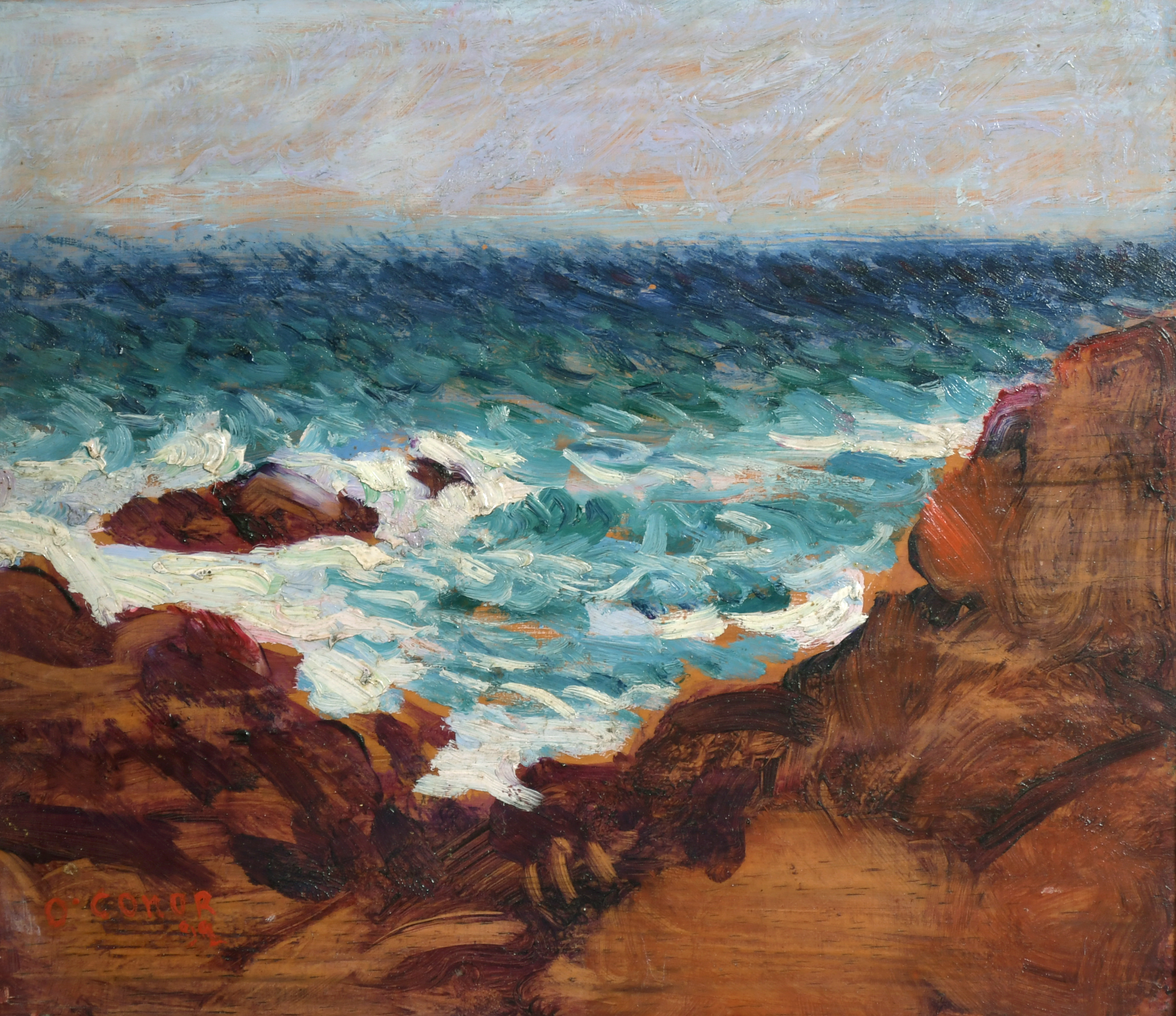 Roderic O'Conor (1860-1940) Irish. "Sea and Red Rocks", Oil on Panel, Signed and Dated '92, and - Image 2 of 5
