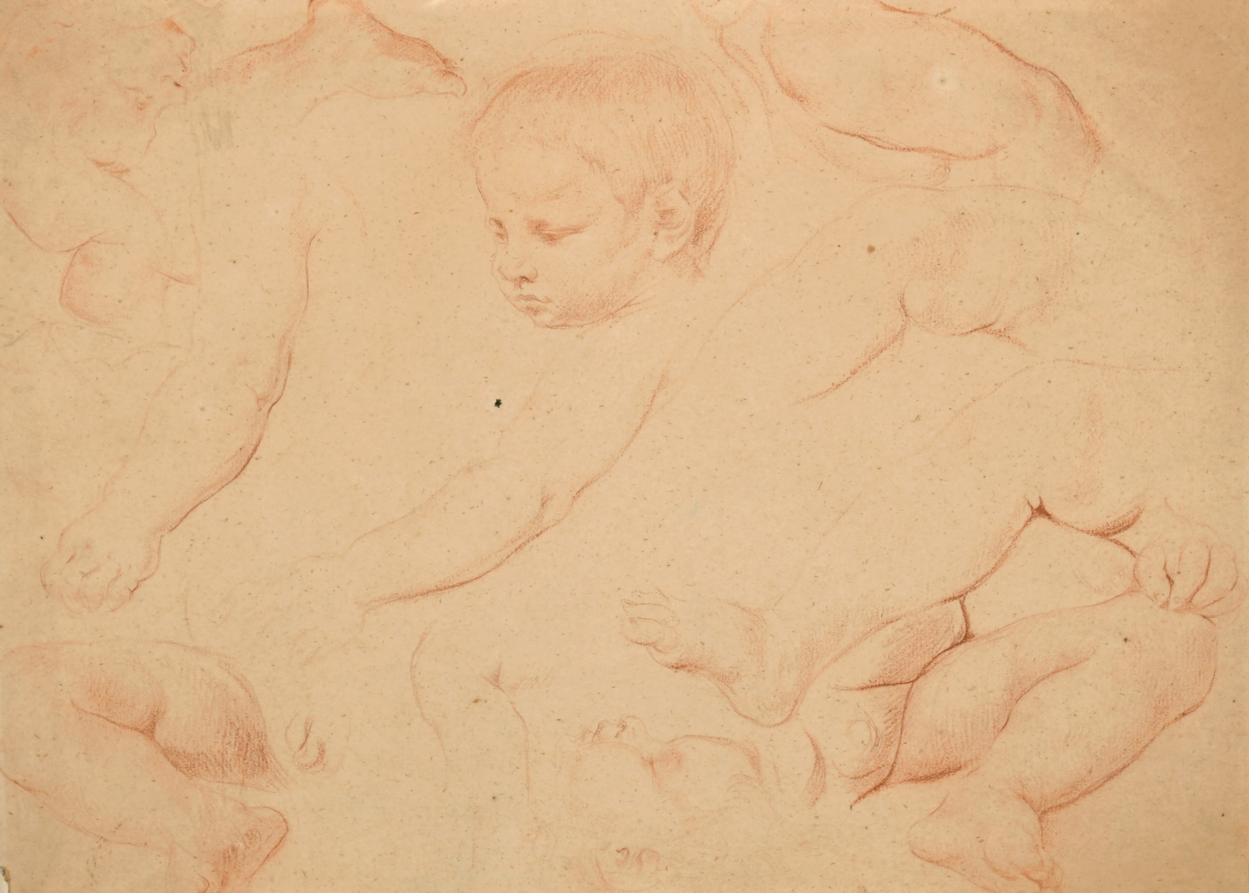 19th Century French School. Studies of Cherubs, Sanguine on Goupil & Co Watermarked Paper,