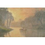 Joseph Rusling Meeker (1827-1887) American. 'Evangeline-Bayou Teche', Boating, Oil on Canvas laid