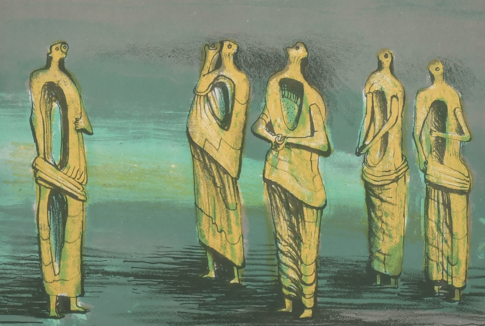 After Henry Moore (1898-1986) British. "Standing Figures 1950", Lithograph, 5.25" x 8" (13.3 x 20.