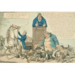 19th Century English School. "A Sale of Fox Hounds", Hand Coloured Etching, Published by William