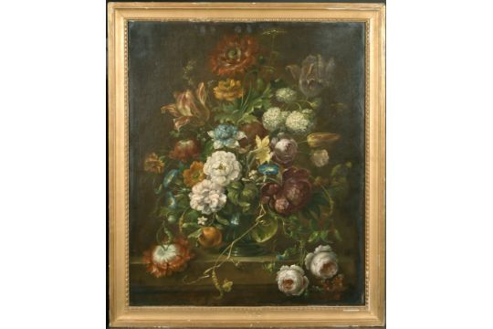 18th Century Dutch School. Still Life of Flowers in a Glass Vase, Oil on Canvas, 28.75" x 23.5" ( - Image 2 of 4